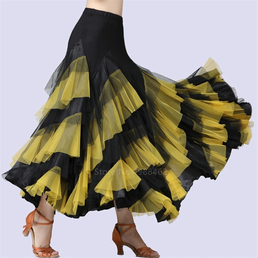 Для женщин Танцы костюм фламенко для вальса, бальных танцев юбка Классическая конкуренции практики многослойное большие качели испанский юбки