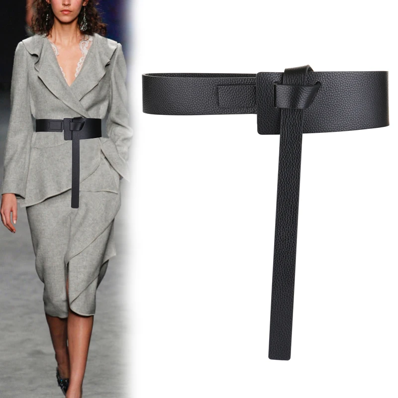 

Black Wide genuine leather Belt Female knot Waistbands Brown Head layer cowhide soft solid Belts for Women Dress Waistband lady