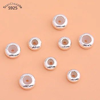 

Real Pure Solid 925 Sterling Silver Silicone Beads Flat Round Spacer Fit Bead DIY Jewelry Making Findings Components