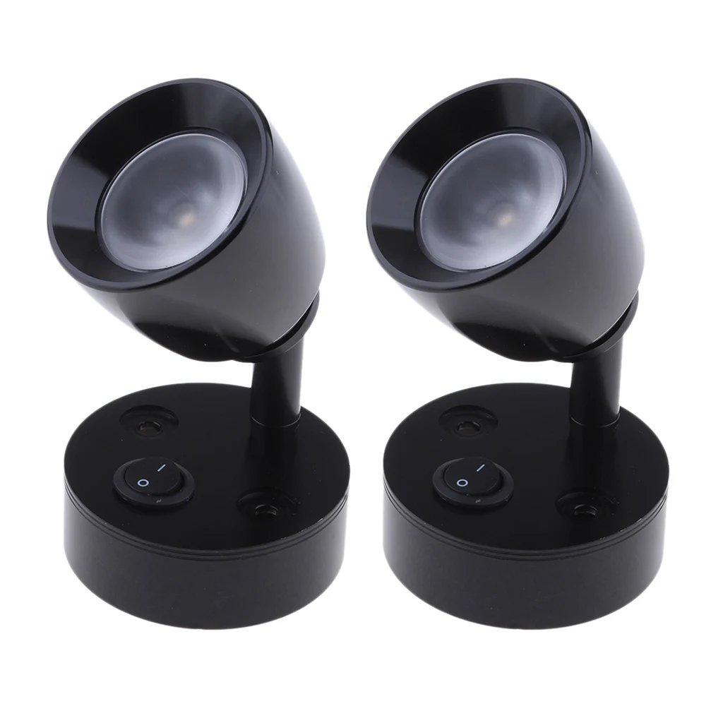 2x 12V 3W Boat LED Spotlight Interior Reading Light Wall Lamp 3000k, Black