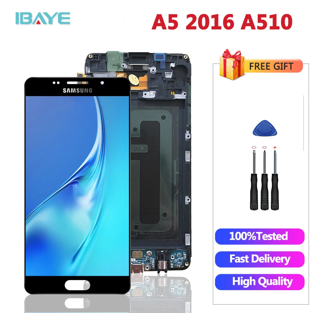 A5 2016 lcd для samsung Galaxy A510 Lcd A510F дисплей сенсорный экран дигитайзер с рамкой в сборе