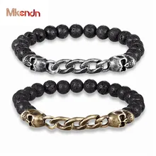MKENDN Панк Винтаж Череп Buhhda Шарм Лава бисером браслеты для мужчин со звеньями Цепи Хэллоуин мужские ювелирные изделия 8 мм