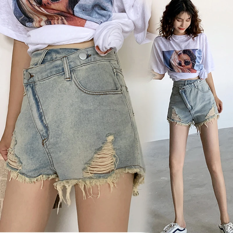 Casual shorts women summer casual jeans, hot sale fashion women pocket jeans women ripped bottom sexy in 2021 women's clothing stores