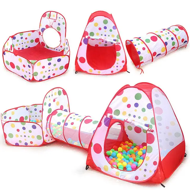 3 in 1 Kids Tent House Baby Pool Tube Teepee Play Tent Children Ocean Ball Pool Pit Foldable Baby Pipeline Crawling Game Set 3