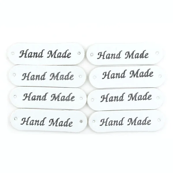 50Pcs Wholesale Label Brown/Yellow/Black/White Handmade Tags Clothing Labels Hand Made Leather Tags Hat Scarf Gift Decoration - Цвет: White