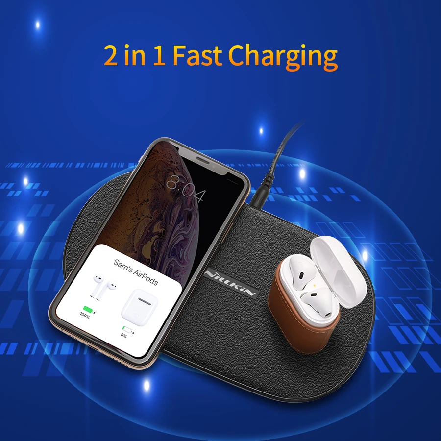 Двойное Беспроводное зарядное устройство NILLKIN 2 в 1 для iPhone 11/11 Pro/11 Pro Max/X/XS Samsung