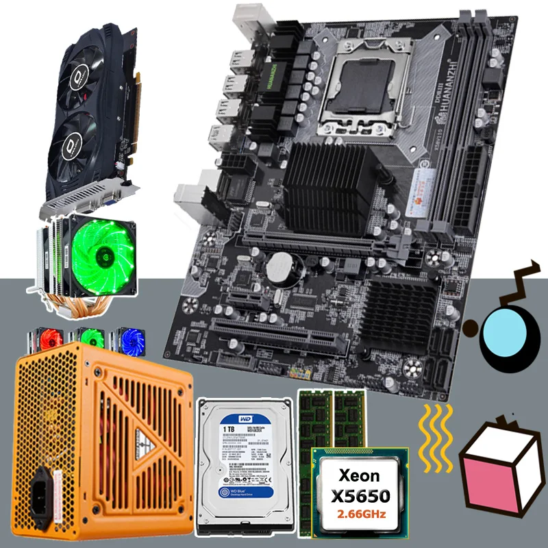 ^*Best Offers HUANANZHI X58 LGA1366 Motherboard with CPU Intel Xeon X5650 2.66GHz with cooler RAM 8G(2*4G) 1TB HDD GPU GTX750Ti 2GD5 500W PSU
