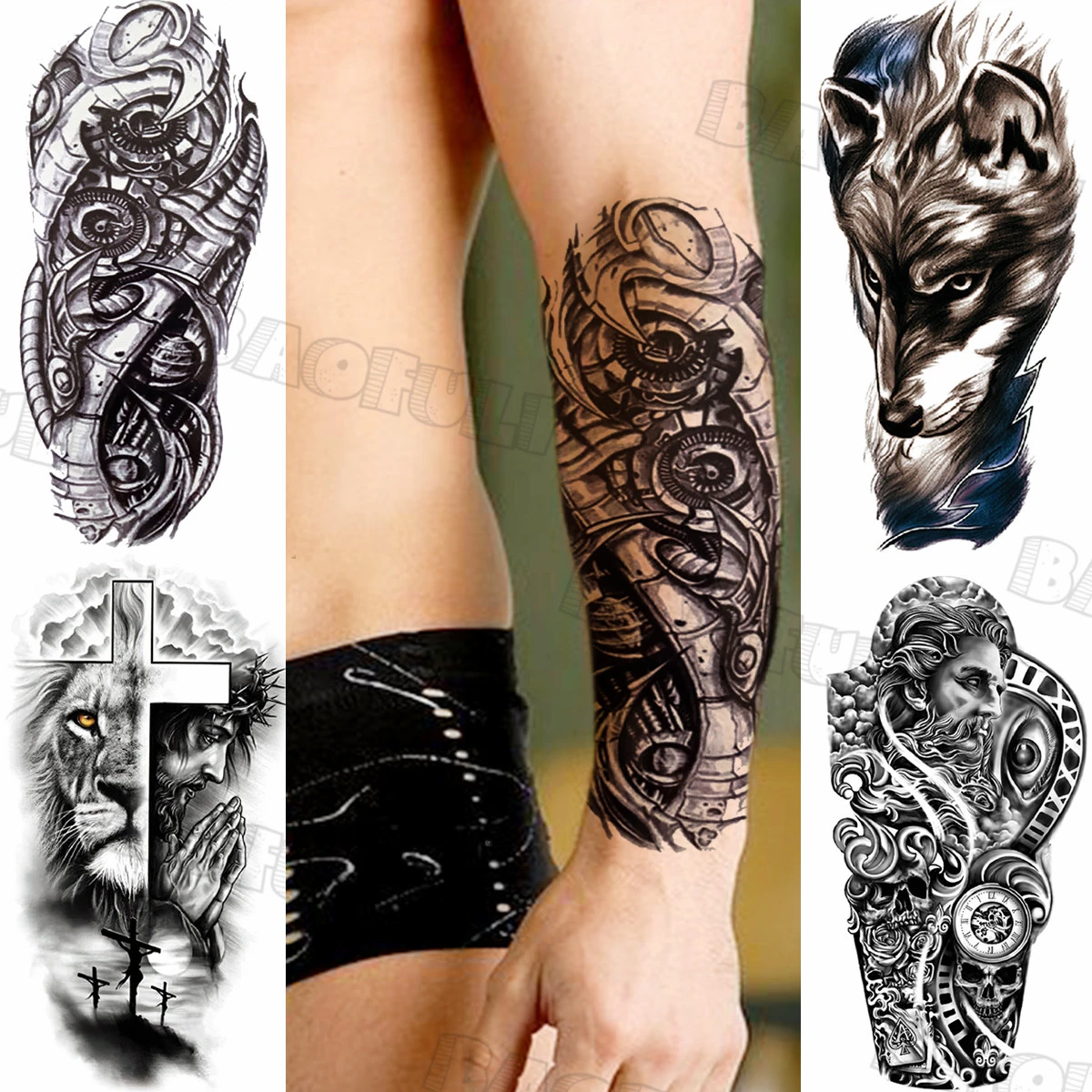 Tatouage Avant Bras Homme Loup Tatouages temporaires réalistes pour bras robotique, faux tatouage  autocollant 3D à manches mi longues pour hommes, loup Tribal croisé, avant  bras | AliExpress