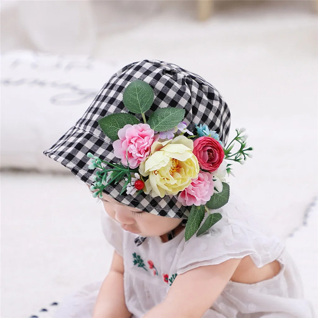 Шапки для новорожденных 1-2 лет, модная Осенняя шапка с цветочным принтом для защиты от солнца, регулируемая однотонная Шапочка-бини с цветочным узором, шапки для фотосъемки