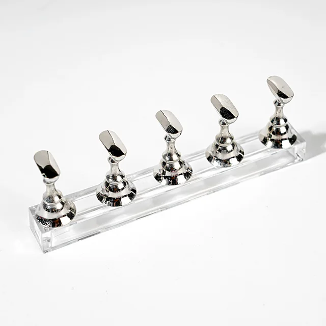 Multi-color 5Pcs Magnet Magnetic Nail Tip Display Work Stand Set 10.5X7X1.5cm 5Pcs Press On Nail Tool Nail Art Practice Holder Silver