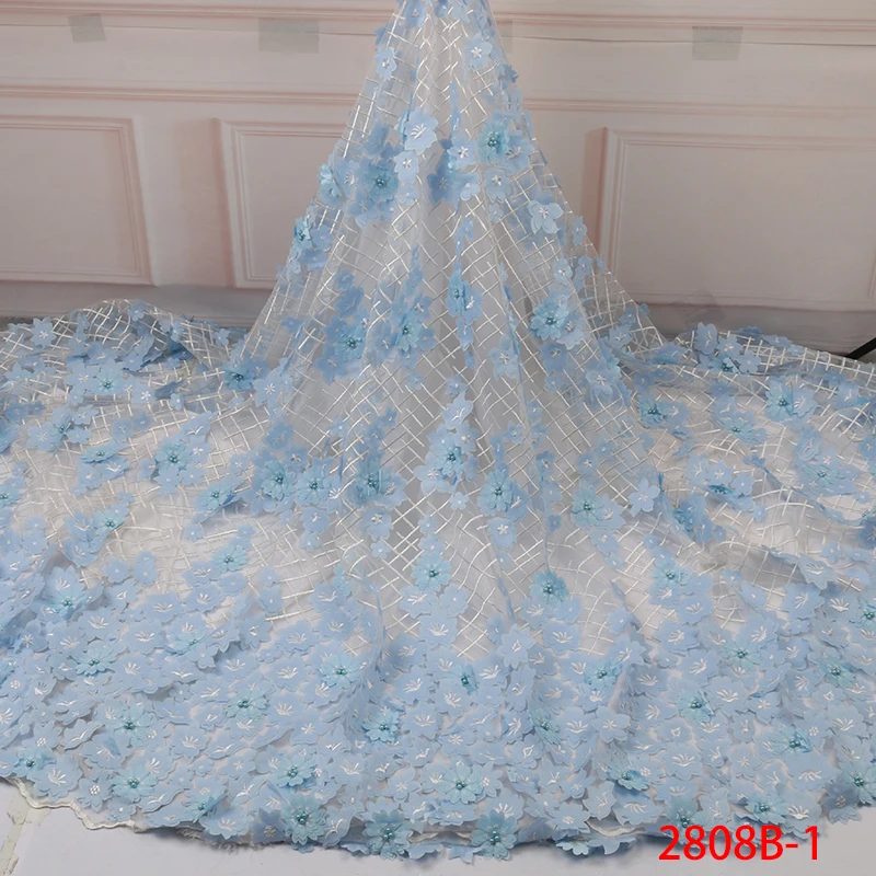 

Embroidered Nigerian Lace Fabric with Beads Fashion French Tulle Lace Fabric for Wedding Party African Net Lace Fabric APW2808B