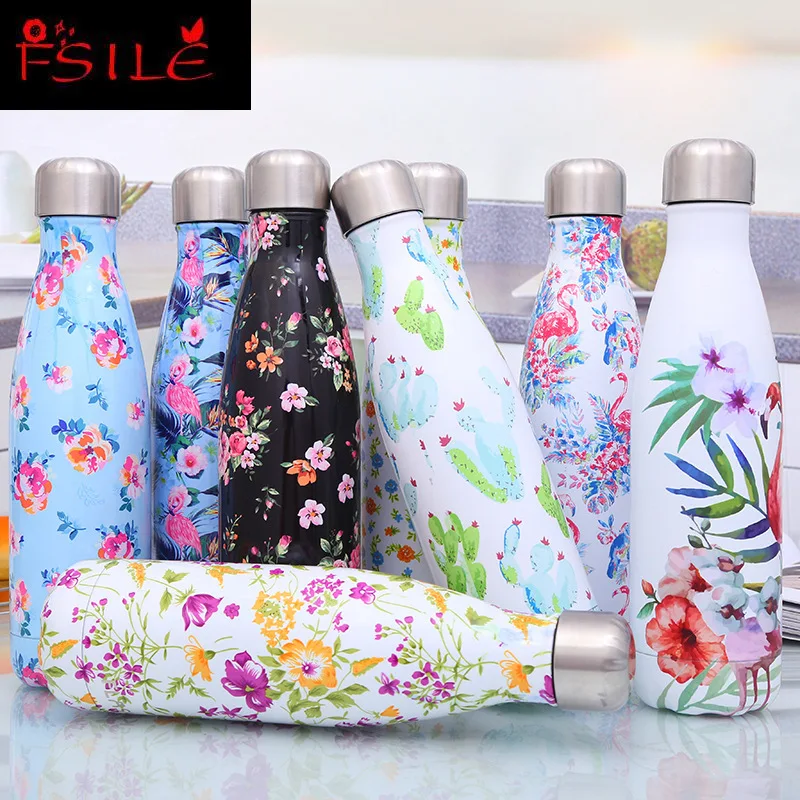 

500ml Flamingo Double Stainless Steel Water Bottle Vacuum Cup Insulated Coffee Thermos Sport Travel Thermo BottleDrink Bottle