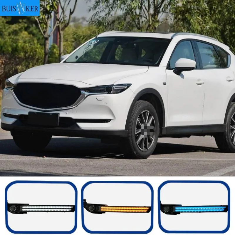 

2Pcs DRL LED Daytime Running Light With Yellow Turning Signal night blue fog lamp For Mazda CX-5 CX5 2017 2018 2019