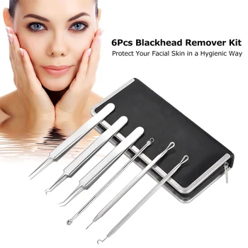 

6Pcs Blackhead Remover Kit Stainless Steel Blemish Pimple Acne Clip Tweezers Comedone Extractor Tool with Portable Case