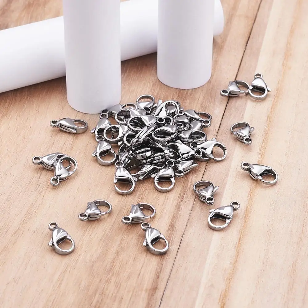 

100pcs 304 Stainless Steel Lobster Claw Clasps For Bracelet Necklace Chain DIY Jewelry Making Findings 15x9x4mm Hole: 2mm