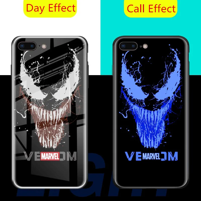 

Voice Activated Call Light Glass Case For iPhone XS Max XR X 10 8 7 6 6s Plus 8Plus 7Plus Marvel Avengers Cover Venom iron Man