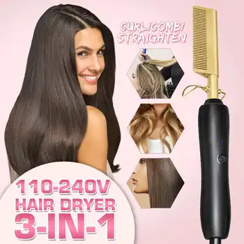 

2020 Multifunction Beard Straightening Hot Comb Electric Straight Hair Brush Styling Gold Irons Hair Straightener Quick Heating