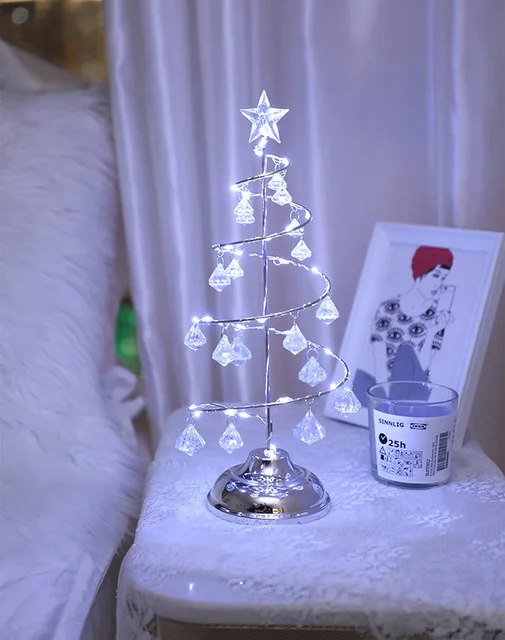 Светодиодный настольный светильник на рождественскую елку с питанием от аккумулятора, Современный хрустальный Настольный светильник, декор для спальни, гостиной, рождественский подарок, настольный светильник s - Цвет абажура: white