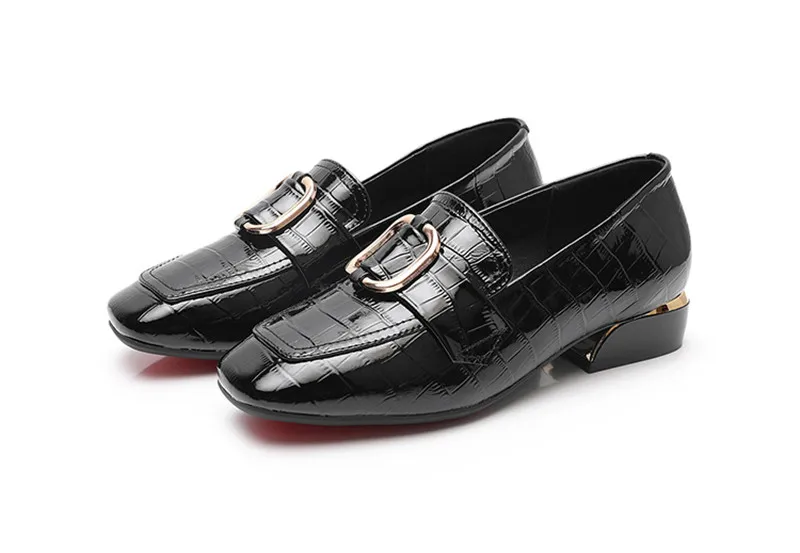 British Bright Patent Genuine Leather Pumps Oxford Shoes For Women 2020 Spring New Metal Thick Middle Heel Women's Loafers Shoes (20)