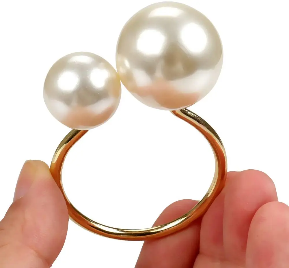 6PCS Pearl Elegant Napkin Ring,Weddings Event Decoration Graceful Napkin Holder,Pretty Buckles Home Table Party Supplies