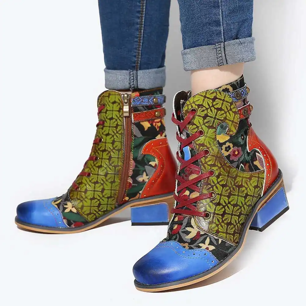 SOCOFY/ботинки с тиснением; удобные ботинки на плоской подошве из натуральной кожи в стиле ретро; элегантная женская обувь;