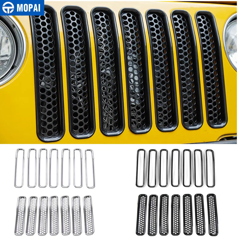 MOPAI For Jeep Wrangler TJ 1997-2006 Mesh Front Insert Grille Cover Trim Car Exterior Decoration ABS Stickers Car Styling