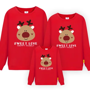 

2020 Christmas Family Matching Outfits Fashion Round Neck Long Sleeve Cartoon Deer Head Parent-child Hoodies For Mom/Dad/Kids