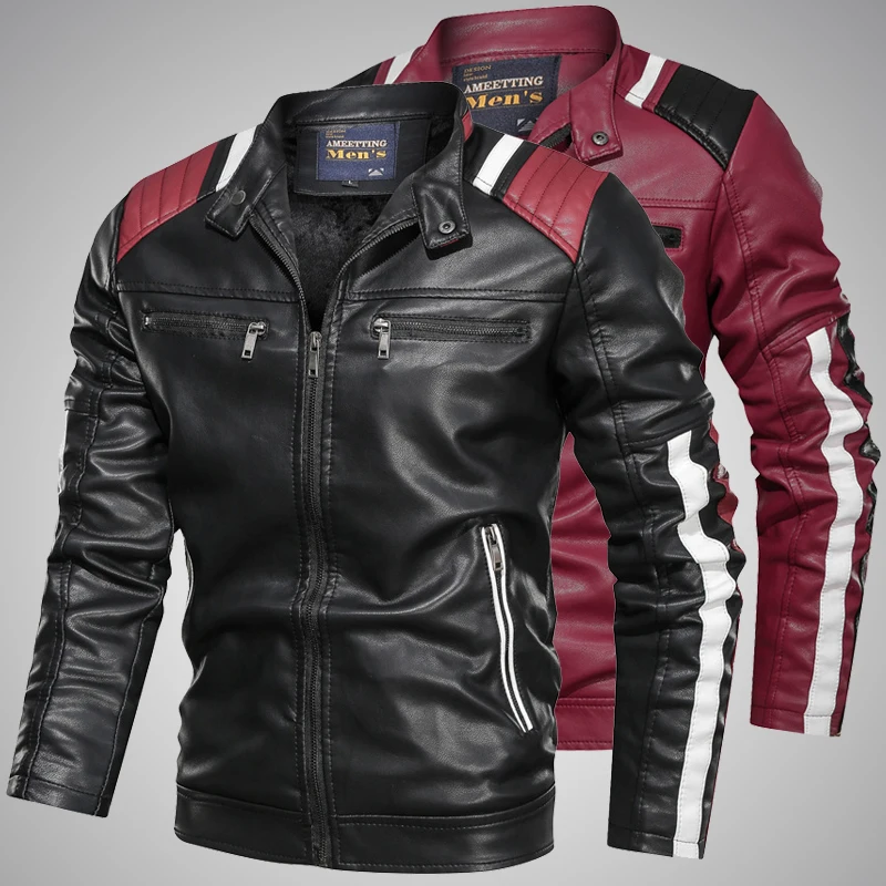 Chaquetas de cuero con cuello de soporte de alta calidad para hombres, chaqueta de cuero para hombres, retales, Cazadora Bomber para motocicleta, 2020