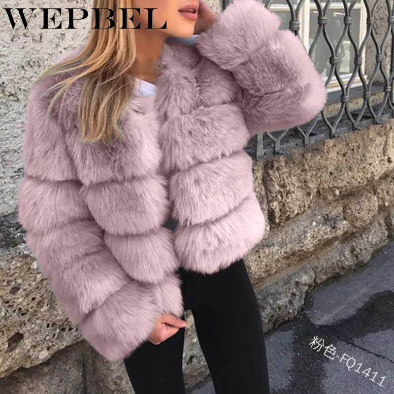 WEPBEL женское осенне-зимнее пальто с длинным рукавом, однотонное теплое пальто с искусственным мехом, женские пальто с длинным рукавом