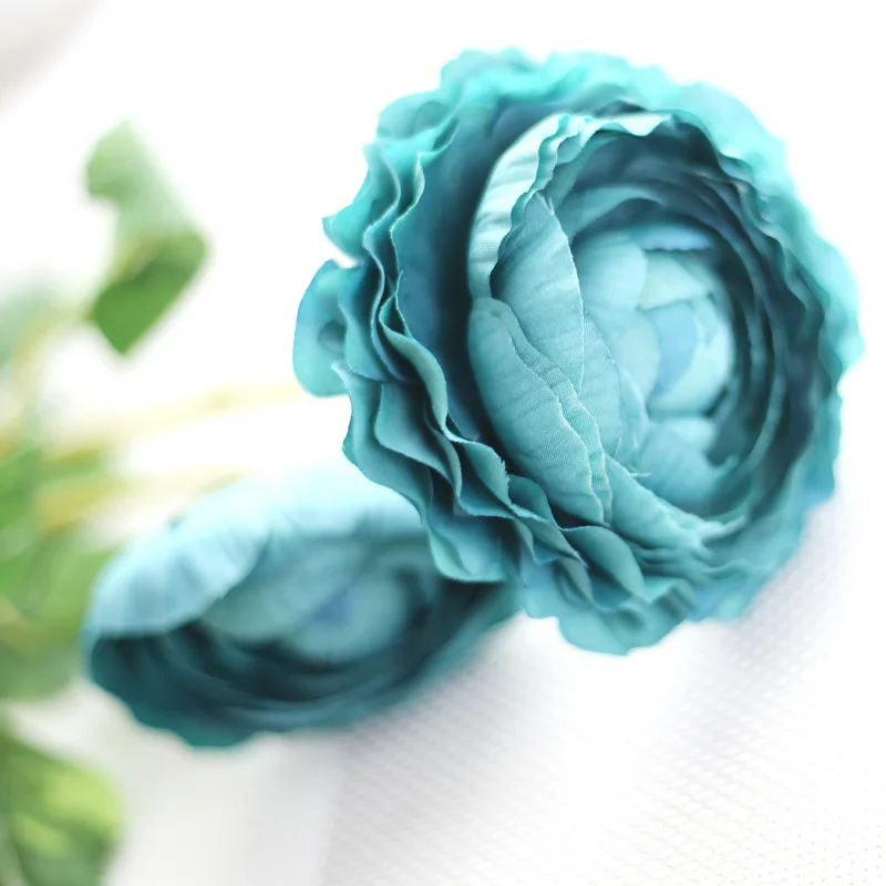 Blue 20pcs/lot Artificial Silk Fake Flowers Lulian Tea Rose Rose Camellia Lotus Family Wedding Party decortions supplies - Color: Blue