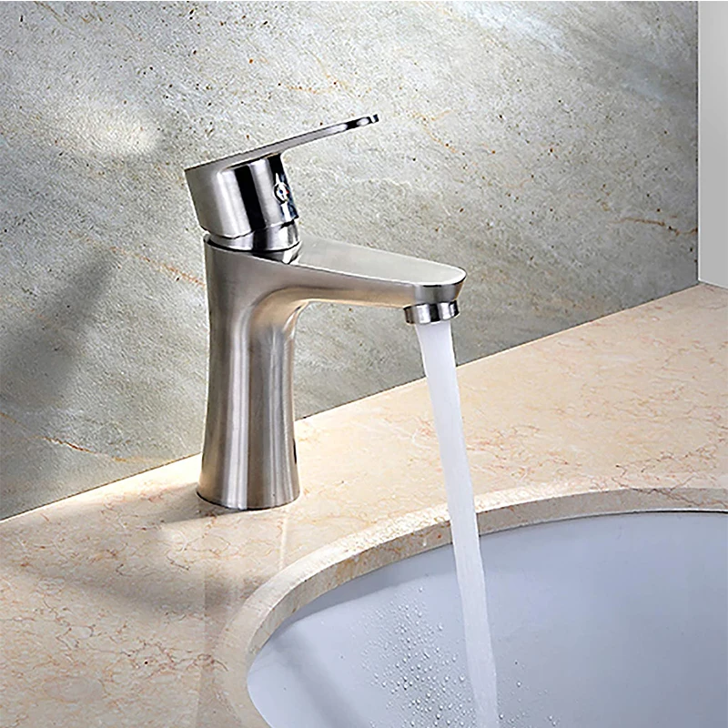 QUEEXU Bathroom Sink Faucet Single Handle Brushed Nickel Basin Mixer Tap for Hot and Cold Water Commercial Stainless | Обустройство