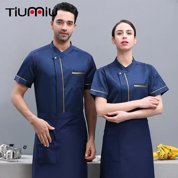 

Unisex Chef Work Clothes Restaurant Bakery BBQ Cook Jacket Kitchen Uniforms Shirt Short Sleeve Breathable Pastry Barber Overalls