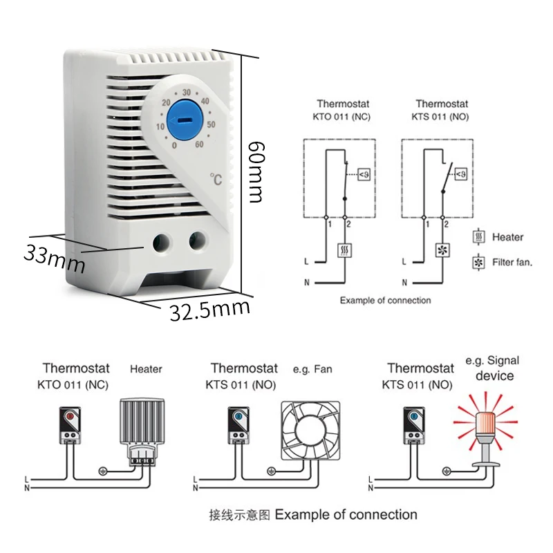 1 пьезы KTO011 KTO 011 KTS011(0~ 60 grados) compacto normalmente cerca de NC mecanica контроллер температуры termostato