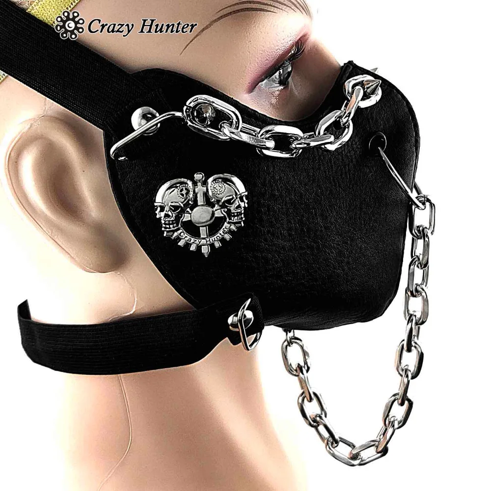 Punk Gothic Half Face Mask Cosplay Costume Masque With Chain