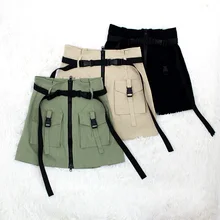 Летние женские юбки высокая талия бутон мини юбка готичный панк стиль карман Пряжка Кружева сексуальные юбки уличная Faldas Mujer