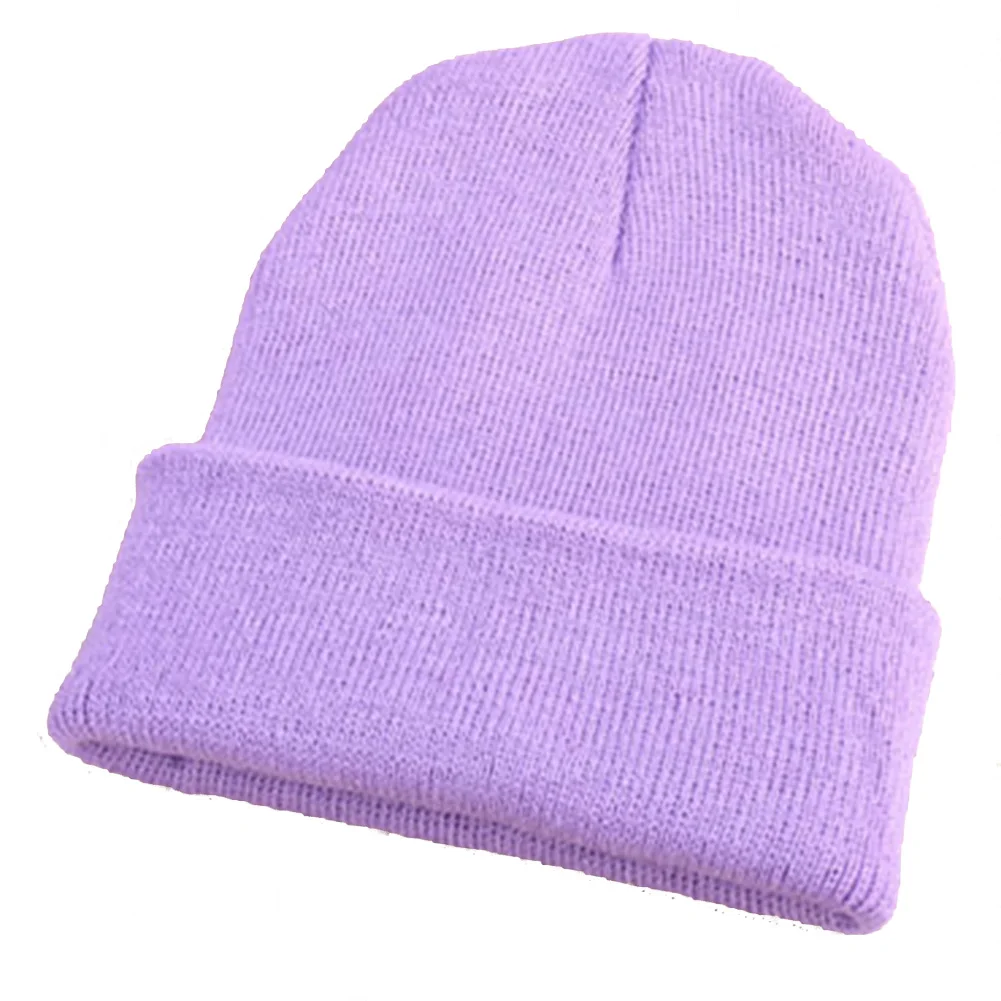 Одноцветные теплые зимние шапки для мужчин и женщин, Хлопковые вязаные женские шапки, женские шапочки горрос, женские шапки - Цвет: light purple
