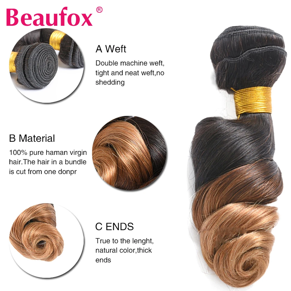 Волнистые волнистые волосы Beaufox 3 пучка блонд пучки натуральных волос 1B/27 Remy для