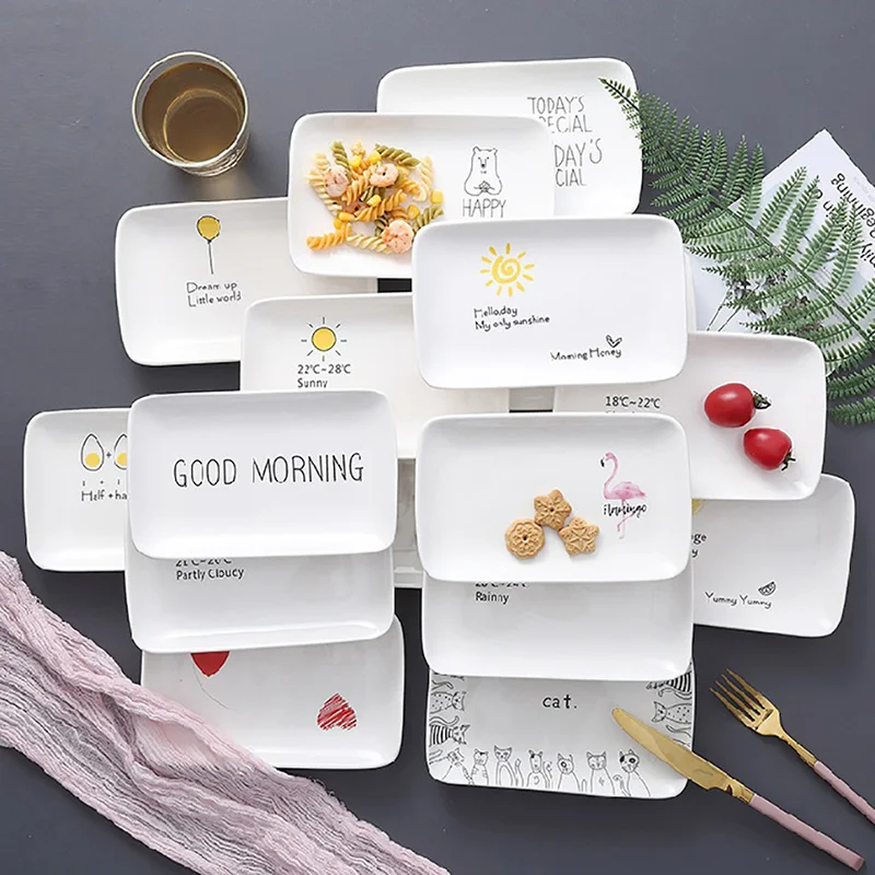 

Rectangular Flamingo Ceramic Storage Trays INS Dessert Tray Breakfast Plate Snack Fruit Plate Tray Decorative Home Organizer