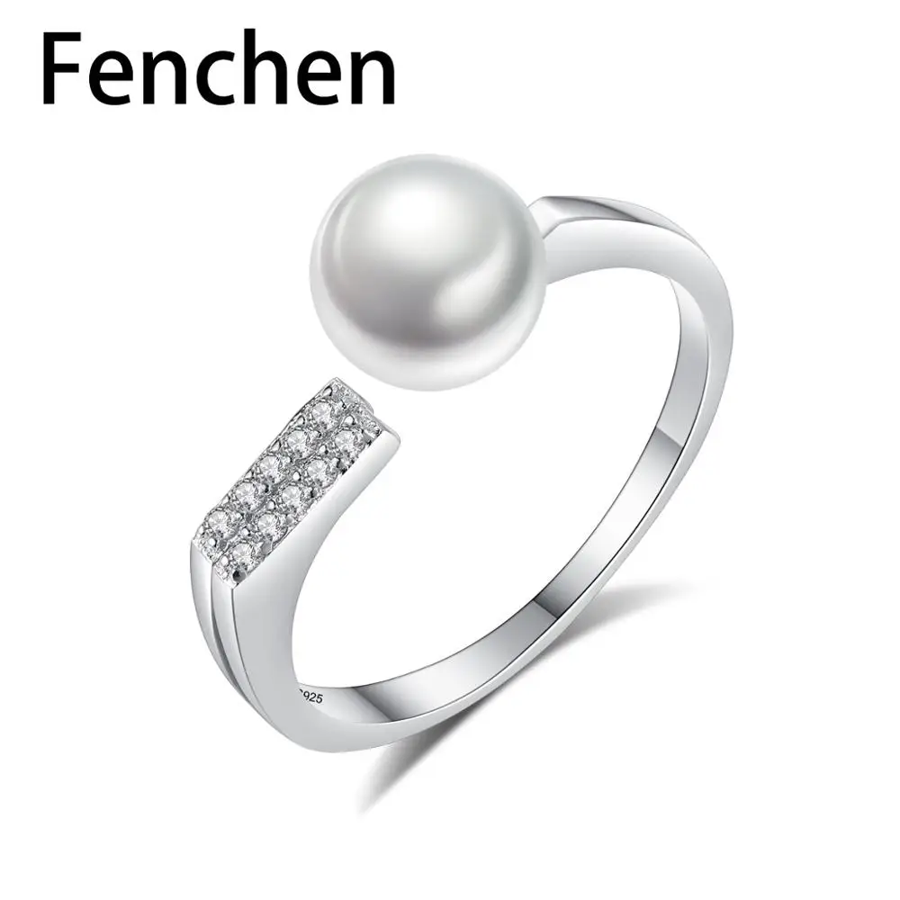 

Fenchen 925 Sterling Silver Fine Jewelry Rings for Women High Bright Flawless Freshwater Natural Pearl CZ Finger Anel Gift AR100