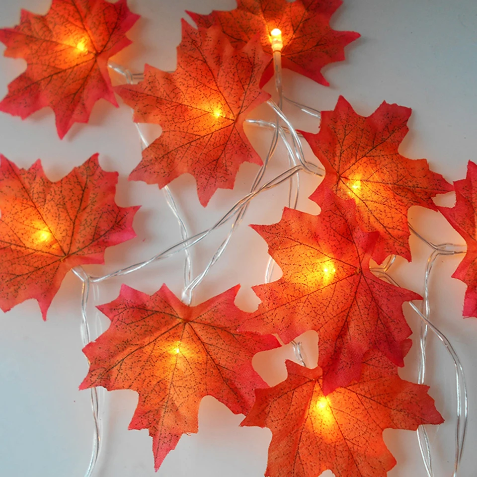 

LED Artificial Leaves Gold Green Maple Leaf Decorative Fall Leaves Autumn Leaves Garland Christmas Tree Decorations Home Decor