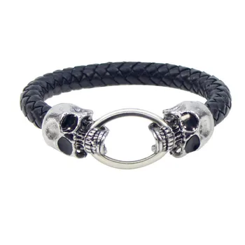 

Bracelet and The Same Version of Student Jewelry Woven Leather Animation Personality Oil Dripping Big Skull Simple and Elegant