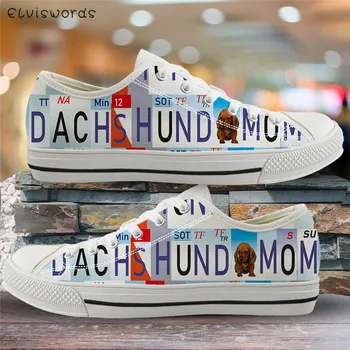 

ELVISWORDS 2020 Spring Summer Vulcanized Shoes Dachshund Mom Print Classic Low Top Shoes Canvas Lace Up Flats for Youth Women