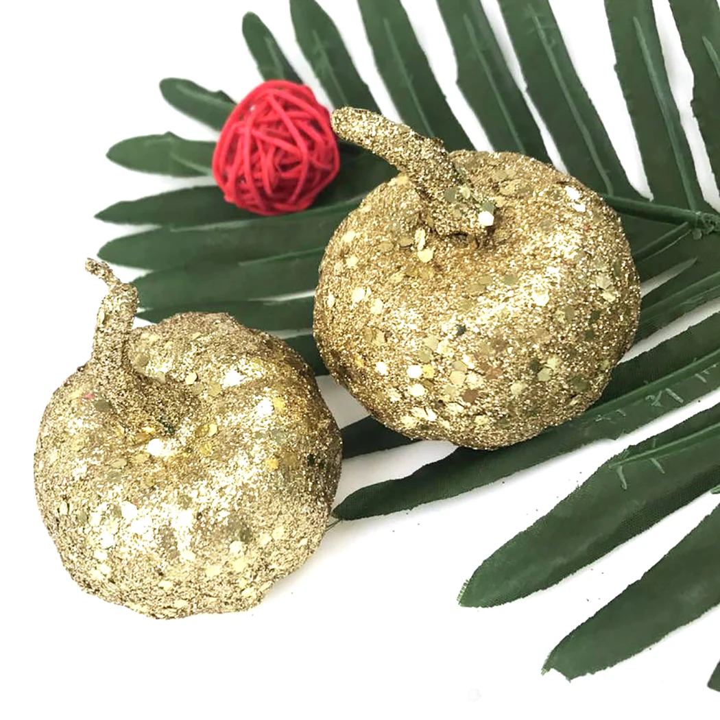 New 12pcs Glitter Golden Mini Artificial Pumpkins Foam Pumpkins Small Pumpkins Fake Foam Halloween Decorative Pumpkins