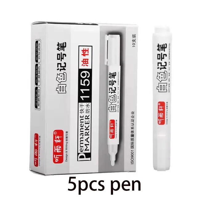 3/5pcs Metal Permanent Marker Pens 6mm White Paint Pen For Leather Fabric Metallic Markers Craftwork Oily Art Supplies 5pcs white ink