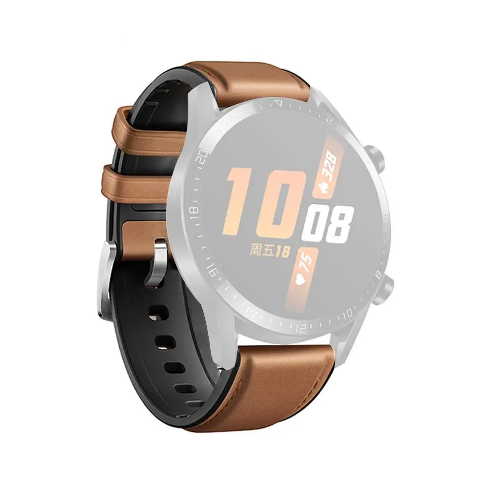 Для huawei Watch GT2 46 мм сменный кожаный+ Силиконовый ремешок для наручных часов, Смарт-часы, браслет, аксессуары GT 2 - Цвет: BW