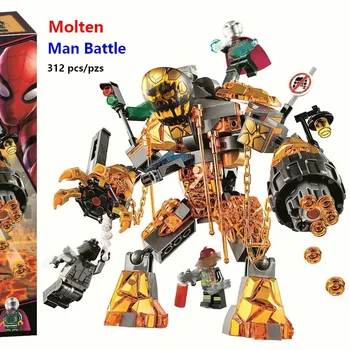 

New Marvel Superhero Spider-Man Molten Man Battle Compatible with Legolying 76128 Building Blocks Christmas Grft