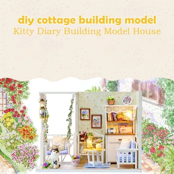 

Wooden Miniature Model Kitten Diary Dollhouse Dust-proof Toys for Children Birthday Gifts Household Cover Decoration