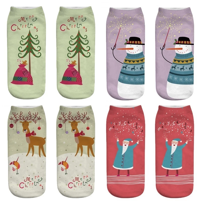 

Women's 3D Cartoon Funny Christmas Ankle Socks Crazy Cute Amazing Novelty Print Cool Fashion Adorable Cute Design Colorful