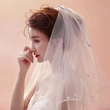 Свадебная вуаль с блестками жемчужный край Роскошные Кристаллы бисером свадебное платье вуаль