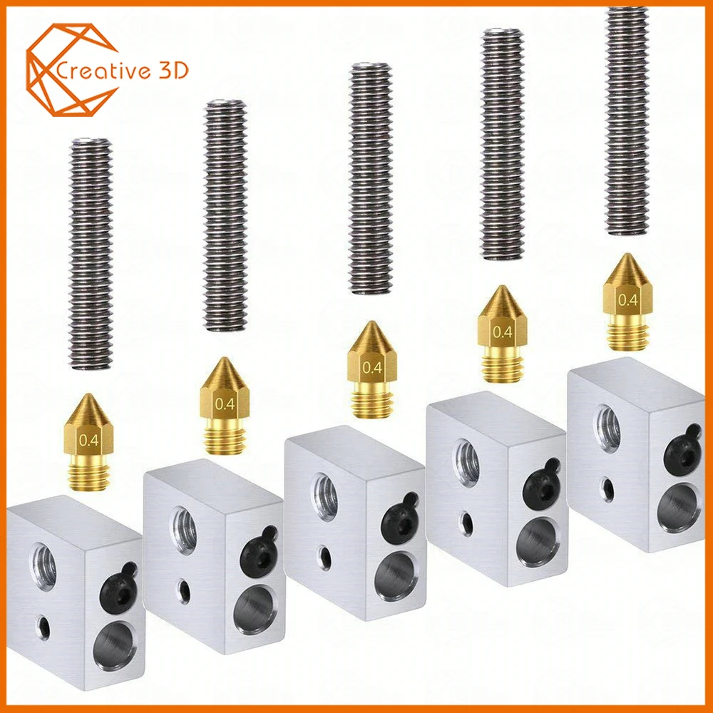 

5 pieces / set of 1.75mm Teflon hose + 0.4mm extruder nozzle print head + heater block Hotend for MK8 3D printer parts